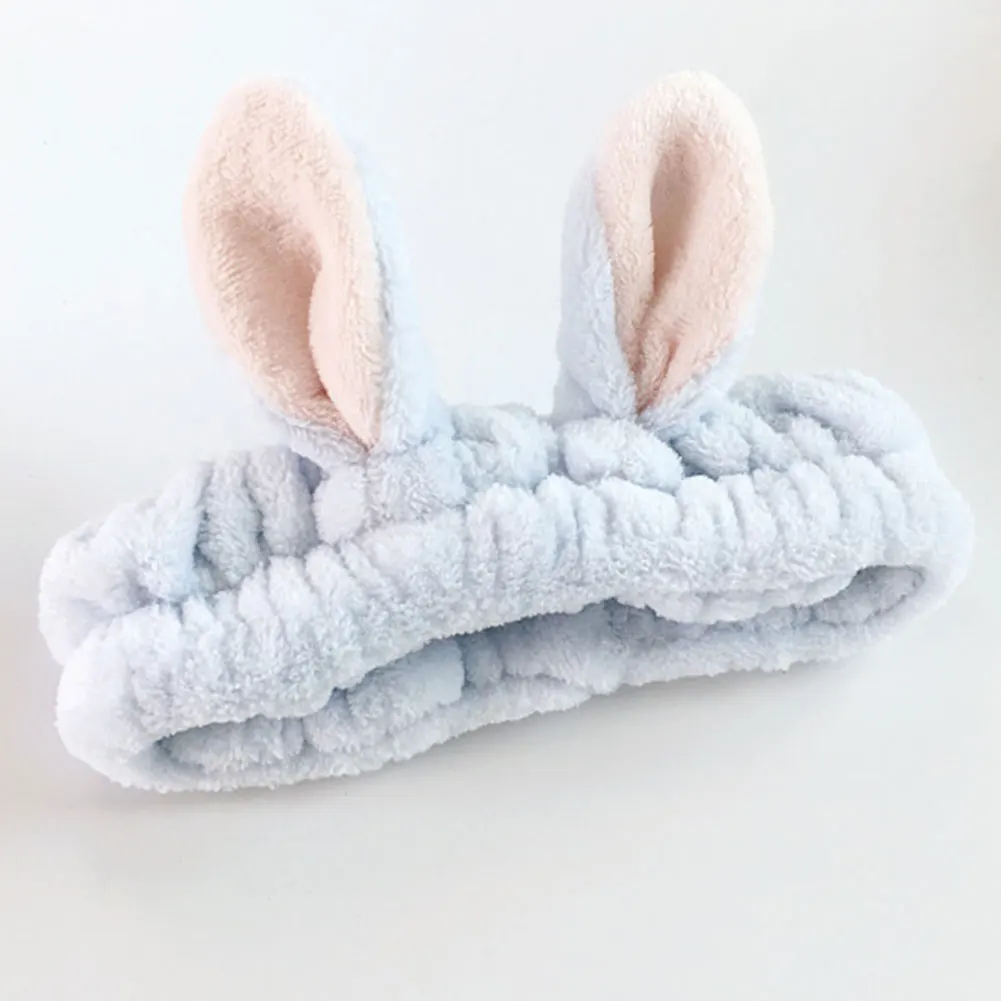 Коралловый флисовый банный ободок для волос с кроличьими ушками, Широкая мягкая модная повязка на голову для женщин и девочек, повязка на голову для нанесения макияжа эластичная маска, полотенце для инструментов