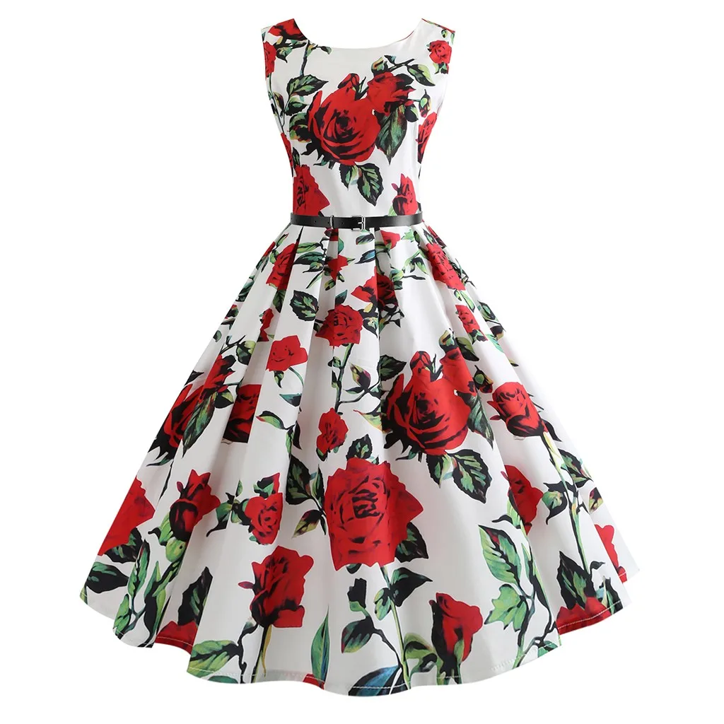 Женское винтажное платье с короткими рукавами и принтом повседневное вечернее