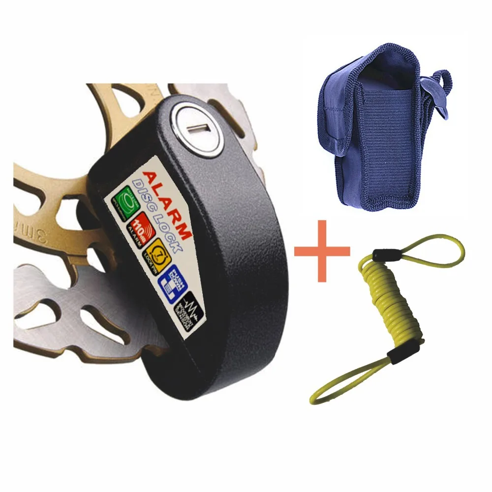 6.0mm Black Security Anti Thief Motorbike Motorcycle Wheel Disc Brake alarm lock &amp bag and reminder spring cable Free Shipping |