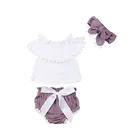 Одежда для маленьких девочек Одежда для новорожденных девочек из 3 предметов топы с оборками, рубашка + шорты + повязка на голову, летний комплект одежды