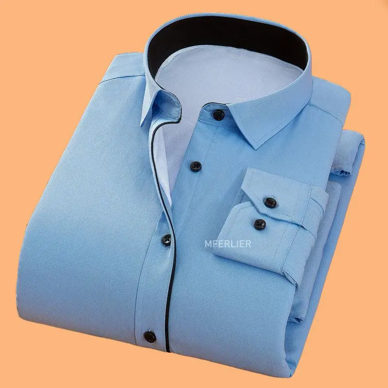 Light blue Зима-осень, мужские рубашки с длинным рукавом, 5XL, 6XL, 7XL, 8XL, 9XL, 10XL, большой размер, плотные, свободные, повседневные, теплые, плюс размер, мужские рубашки - Цвет: Light blue