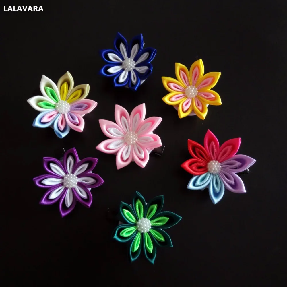 LALAVARA 10 шт. радужные заколки kanzashi цветы Детские аксессуары для волос для девочек декоративные заколки