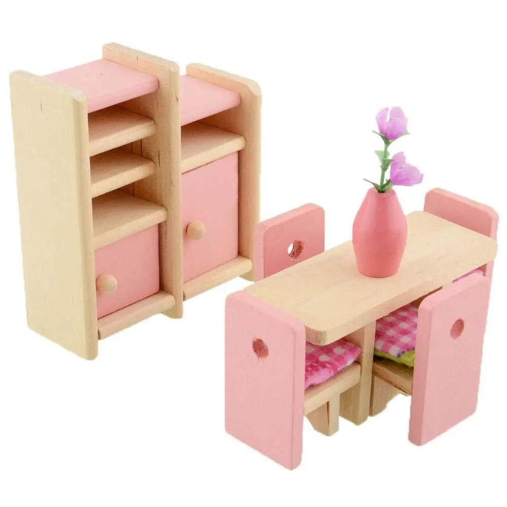restaurant set Прекрасная деревянная миниатюрная мебель для кукольного дома, игрушка для кукол, для детей, для ролевых игр, для гостиной, ванной комнаты, 6 комнатных наборов, игрушки для кукол - Цвет: restaurant set
