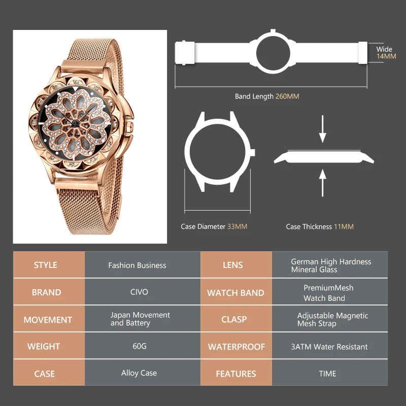 Чиво роскошные женские часы поворотный диск для женщин повседневные кварцевые с