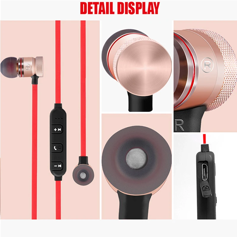 Металлические Bluetooth беспроводные наушники M9 спортивные для бега с защитой от
