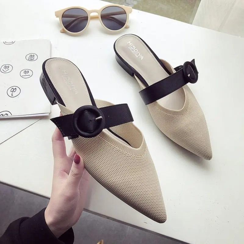 Модные летние дышащие женские туфли корейские атласные тапочки с острым носком и