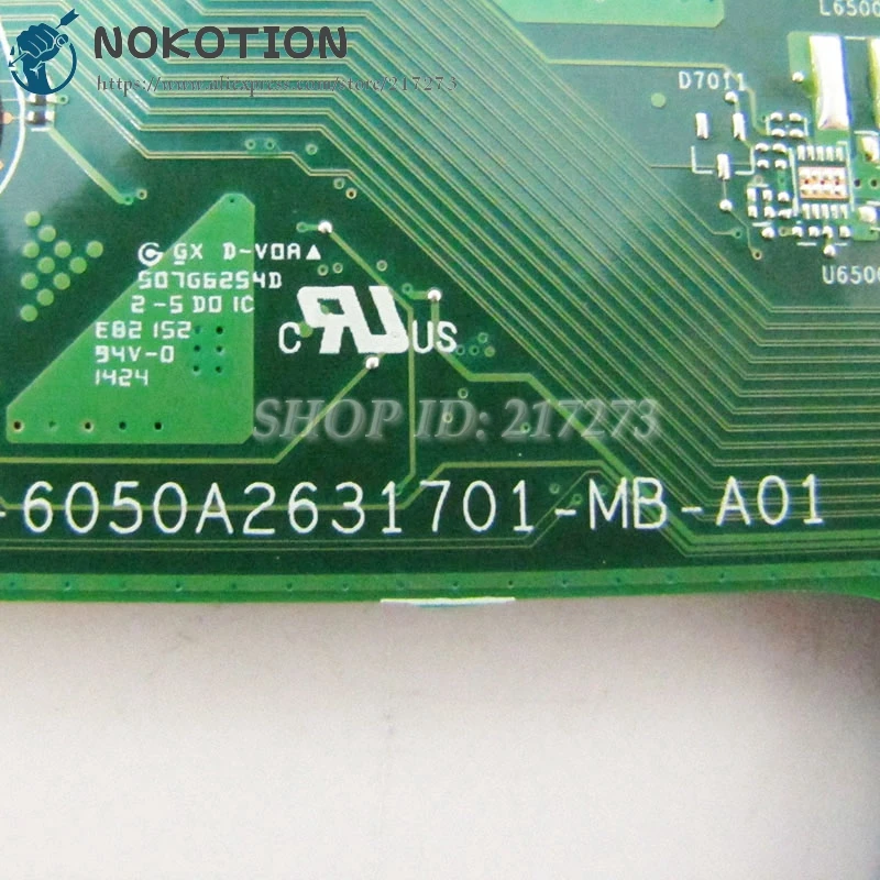 NOKOTION V000358100 для Toshiba Satellite C70 C70-B L75-B Материнская плата ноутбука I3-4005 1,7 ГГц DDR3L AR10SU-6050A2631701-MB-A01