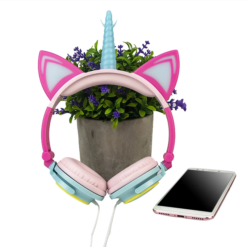LIMSON Animal Ear мигающие Проводные детские наушники с единорогом для мобильного