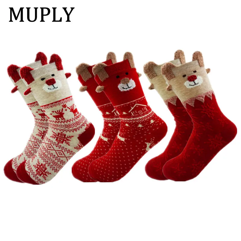 Новинка 2021 года Женские носки Зимние теплые рождественские подарки Стерео