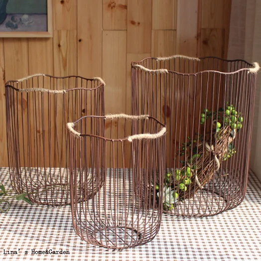 

nested 3 pieces metal wire rustic storage baskets