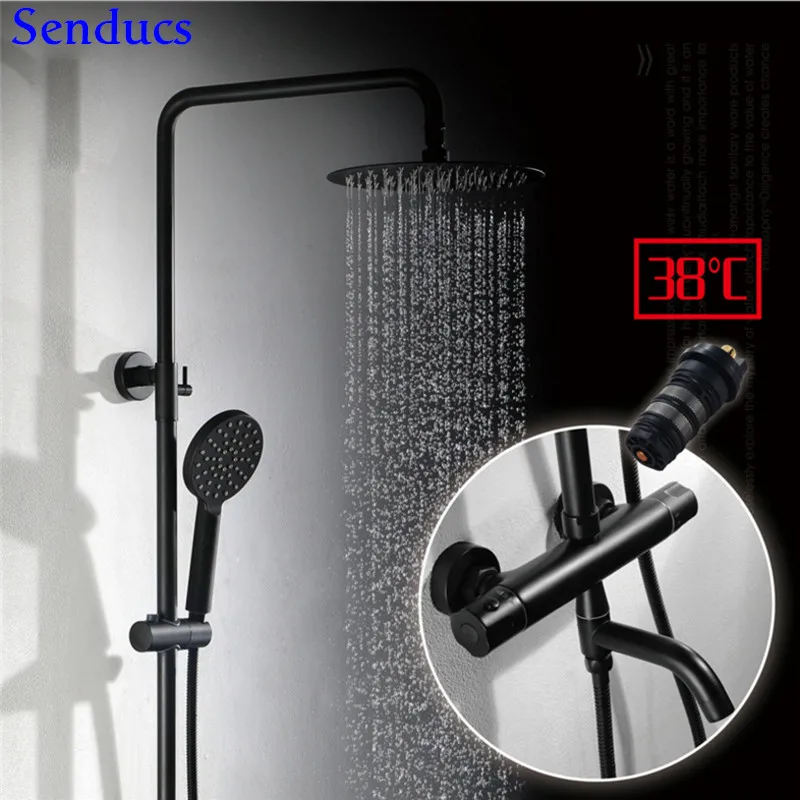 Черный термостатический душевой набор senреек европейская черная Душевая система