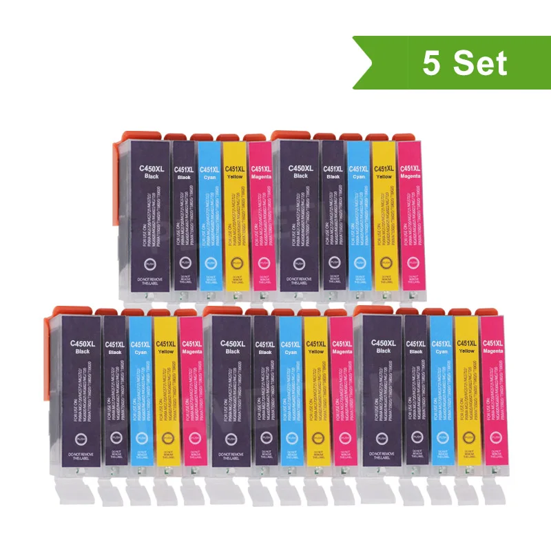 450XL 5Set Plavetink совместимый чернильный картридж для принтера Canon PGI-450 CLI-451 PGI450 PIXMA IP7240 MG5440 MG5540 MG6440 MG6640 MG5640 чернила для принтера - Цвет: 450XL 5Set