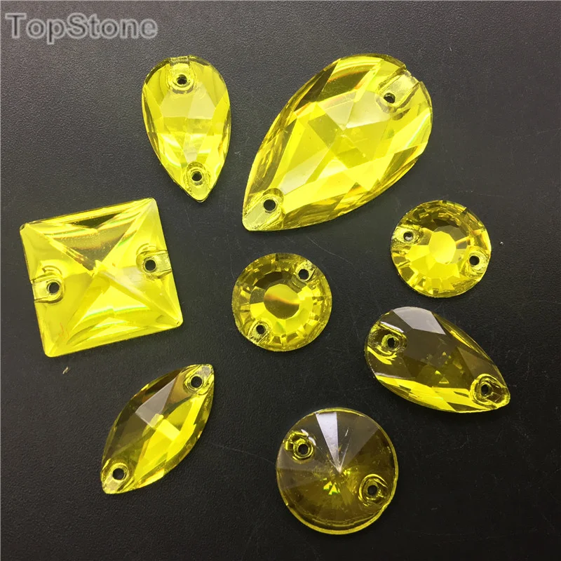 Стразы из полимера TopStone Citrine Jonquil смешанные размеры пришивные стразы с плоской