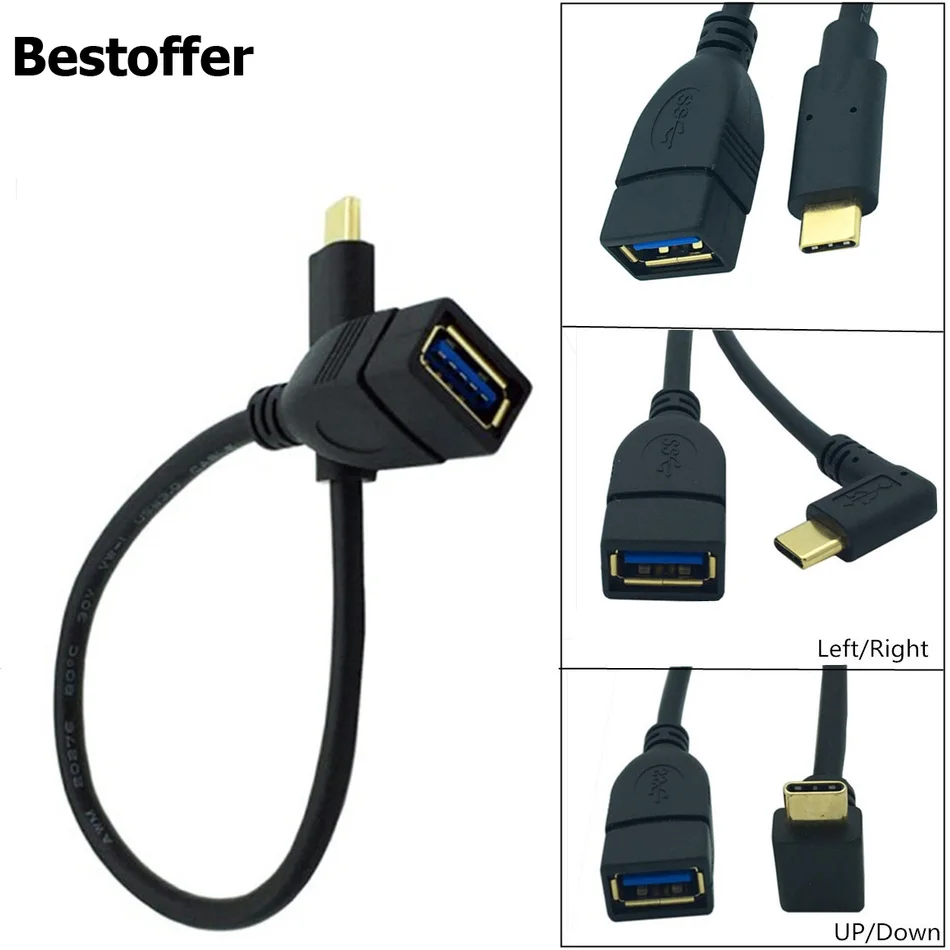 Кабель для передачи данных USB 3 1 Type C 25 см 90 градусов угловой с разъемом папа к 0