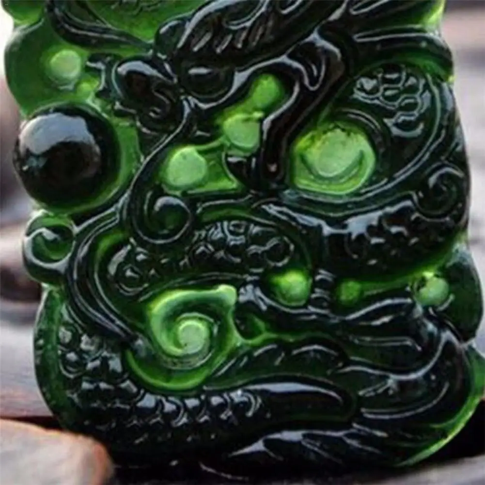 Natural Dark Green Jade Pendant Chinese Dragon Shaped Lucky Women Men's Amulet Jades Jewelry Pendants Handmade Crafts Ornaments | Дом и