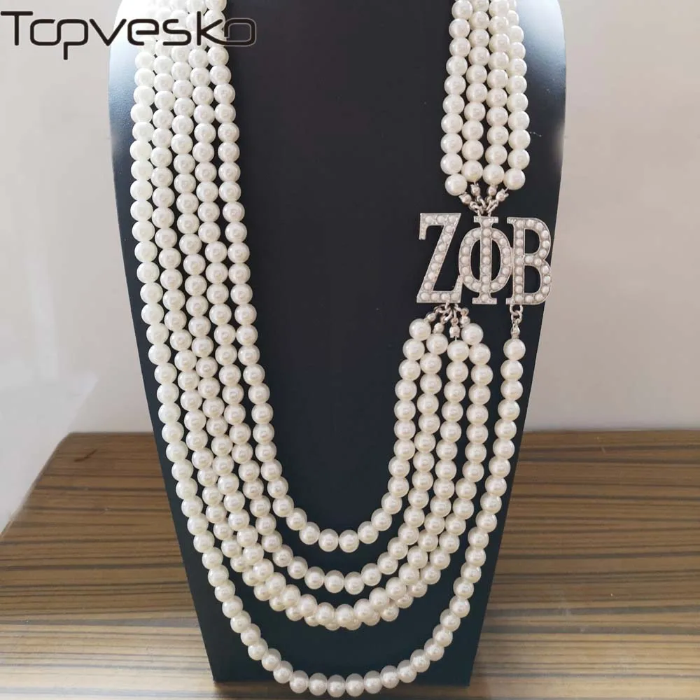 Topvekso греческое братство zeta Phi Beta 5 слоев голубой жемчуг ZPB кулон Многослойные массивные ювелирные изделия длинное колье