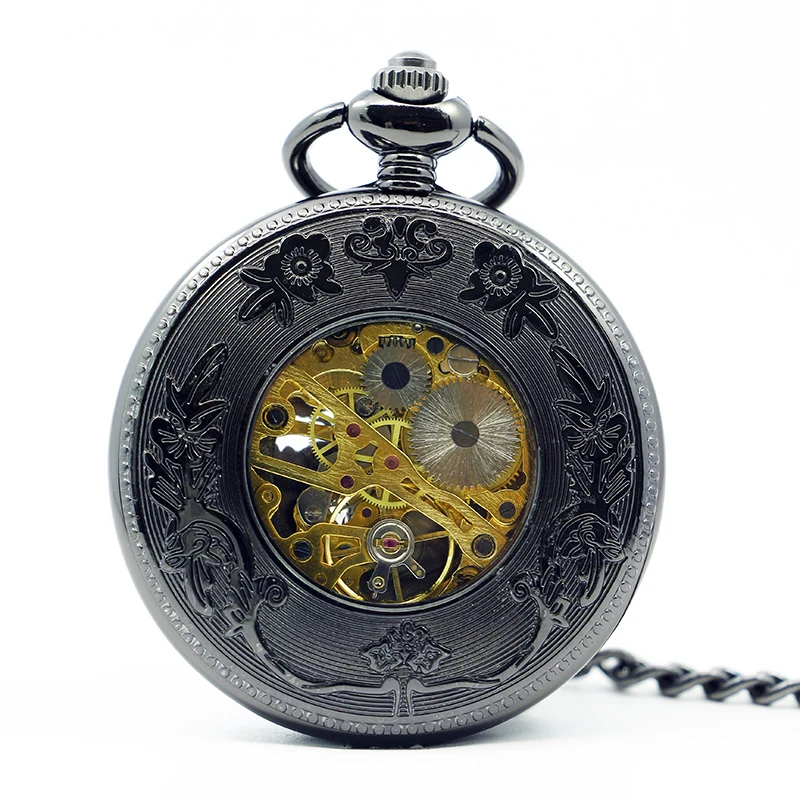 Exquisite Flying Dragon Phoenix Hollow Embossed Mechanical Pocket Watch Vintage Necklace Pendant Fob Chain Men's Watch Gift