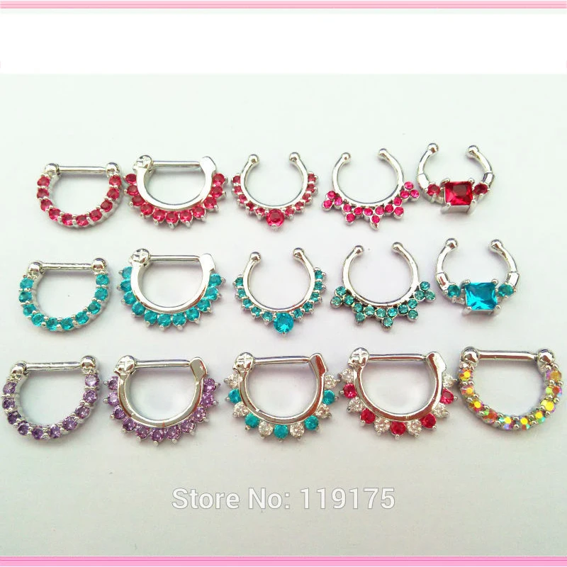 Цветные блестящие кольца с фианитами кольцо в нос искусственная бриллиант