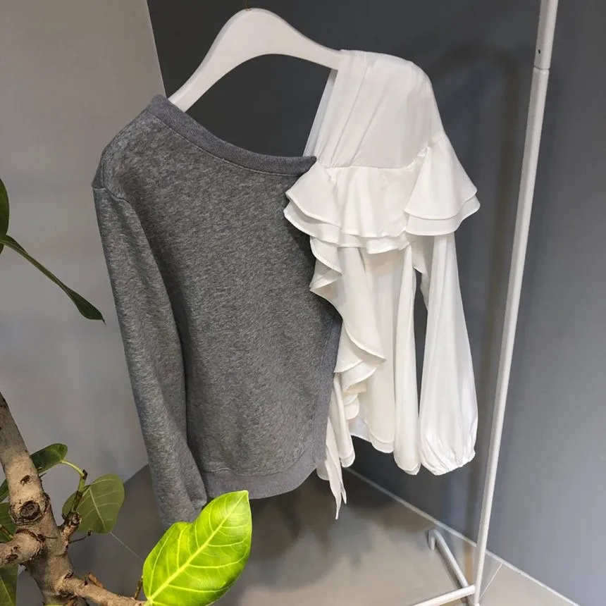 Толстовка WHITNEY WANG Женская с контрастными оборками в стиле пэчворк капюшоном на