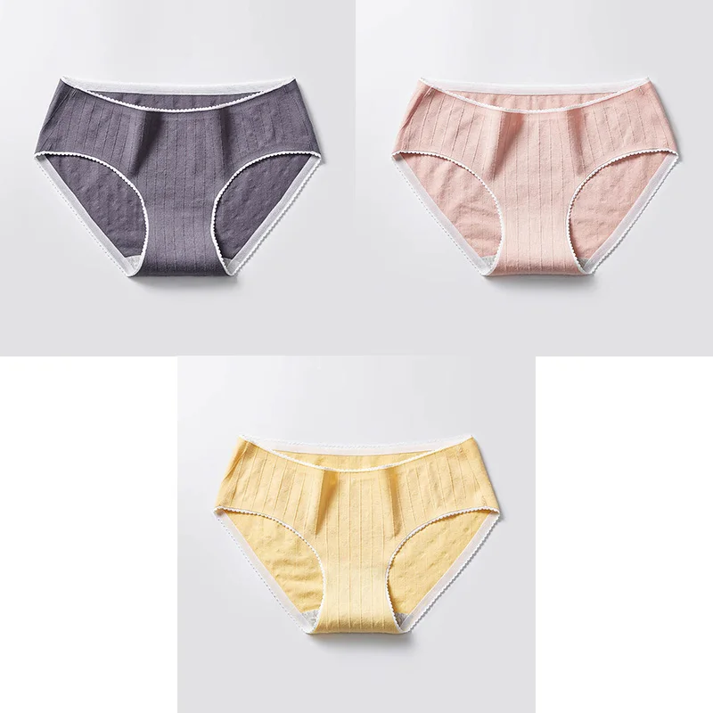 DarkGrey Pink Yellow 3 Pcs Cotton Briefs Woman Panties Low Waist Breathable Antibacterial Female Panties Brand Quality New Briefs Underwear For Women - Цвет: DarkGrey Pink Yellow