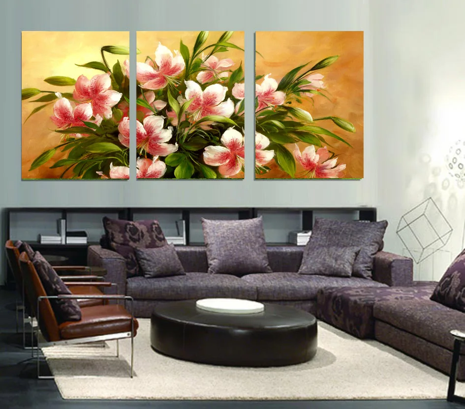 

3 Panel Wall Art FlowersOil Style Painting On Canvas Framed Room Panels For Home Modern Decoration art print picture GA0183