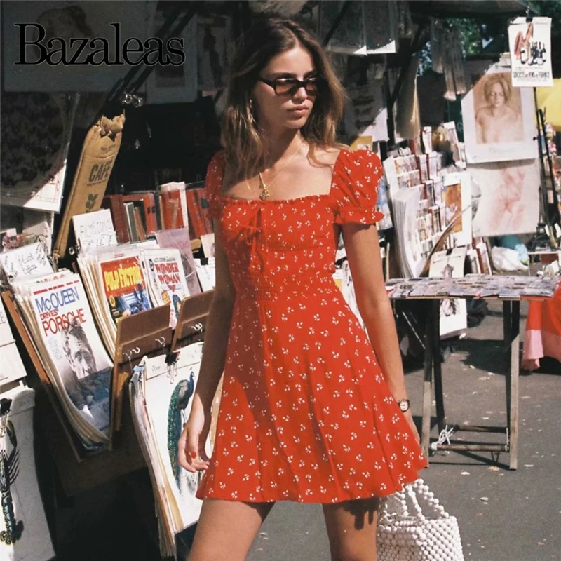 Женское винтажное платье с цветочным принтом Bazaleas красное праздничное