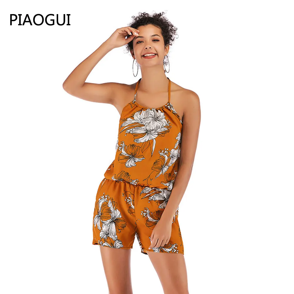 2019 летние Для женщин шифон спинки Комбинезоны Комбинезон майка и шорты