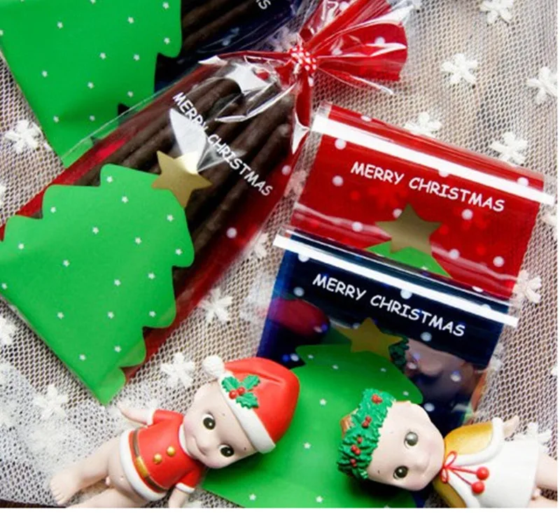 50 шт./лот рождественские пакеты для печенья прозрачные красные синие