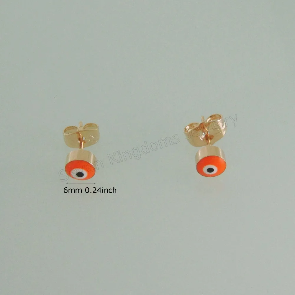 Позолоченные медные серьги пусеты с оранжевым Эмалированным покрытием диаметр 6