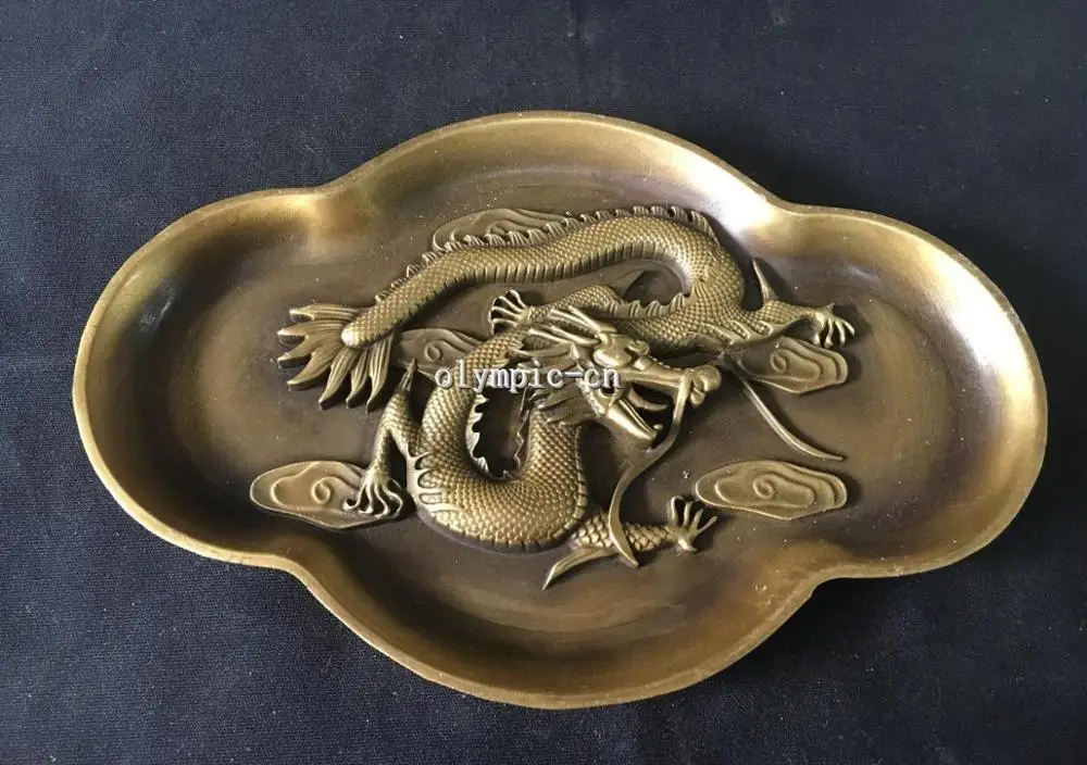 

7.5'' copper carved dragon dish plate statue
