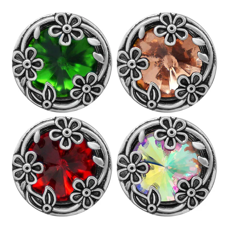 

KZ3411 New Beauty Round Shinning Crystal Flowers 10 colors 18mm snap buttons fit 18mm snap necklace jewelry wholesale Women Gift