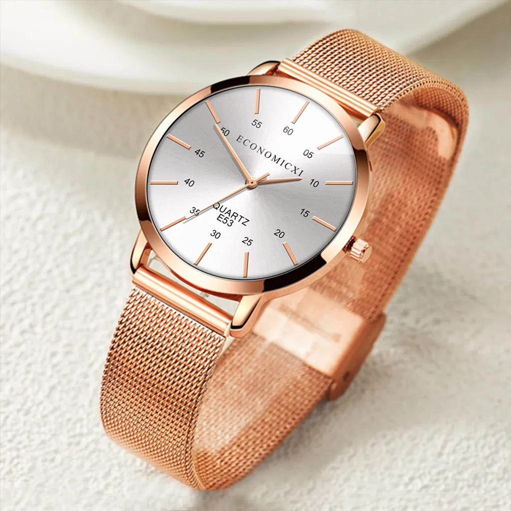 Женские часы 2019 модные женские из розового золота простые наручные с браслетом