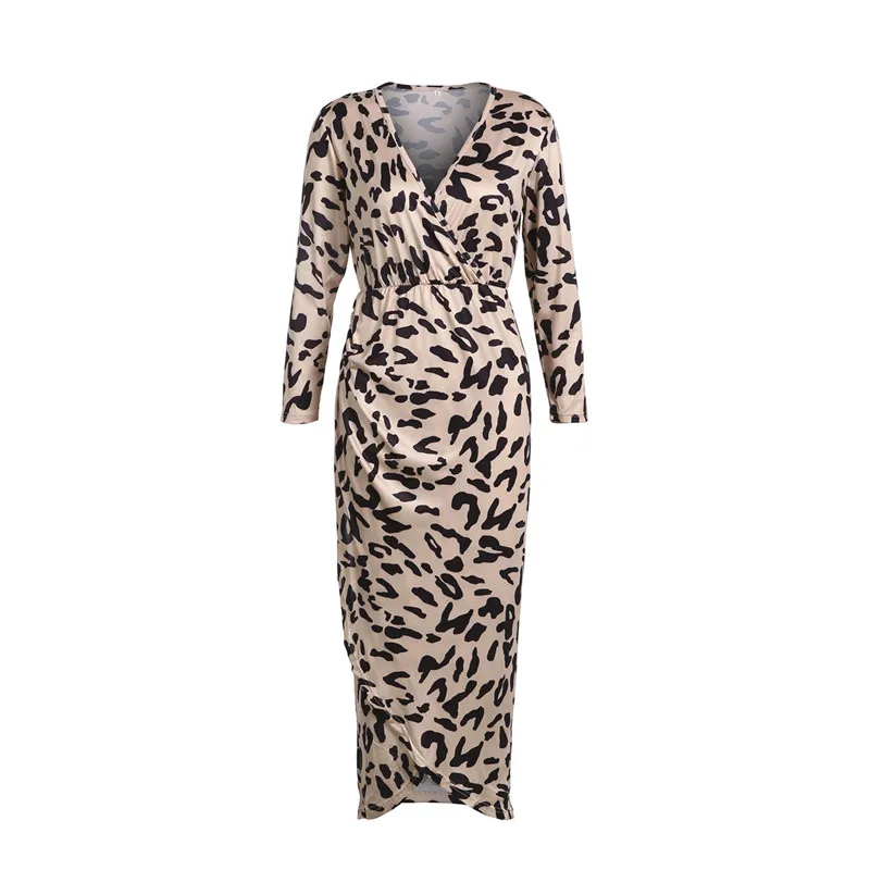 Женское платье с леопардовым принтом глубоким v-образным вырезом бриллиантами и