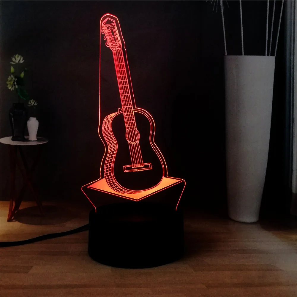 3D иллюзия музыкальная гитара 7color Изменение светодиодный сенсорный пульт дистанционного акрилового Дека атмосферная прикроватная RGB настольный ночник лампа детский праздничный подарок