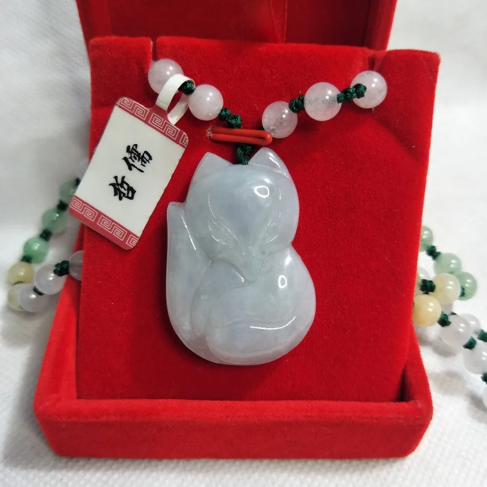 

Zhe Ru Jewelry Pure Natural Jadeite Women's Light Color Fox Pendant Tricolor Jade Pearl Necklace Send A Certificate Children