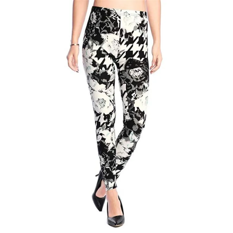 Black small flower CHSDCSI женские леггинсы для фитнеса, Стрейчевые брюки с высокой талией, леггинсы с цветочным принтом, эластичные леггинсы для тренировок, штаны с эффектом пуш-ап - Цвет: Black small flower