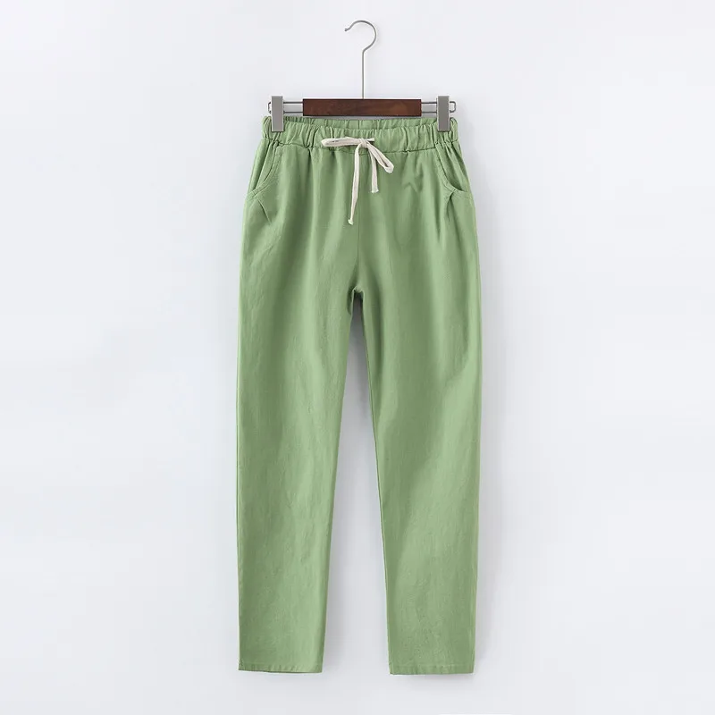 Яркие цвета, летние женские штаны на шнуровке, Pantalon Femme, хлопковые льняные спортивные штаны, повседневные штаны-шаровары, женские брюки C5212 - Цвет: fruit green