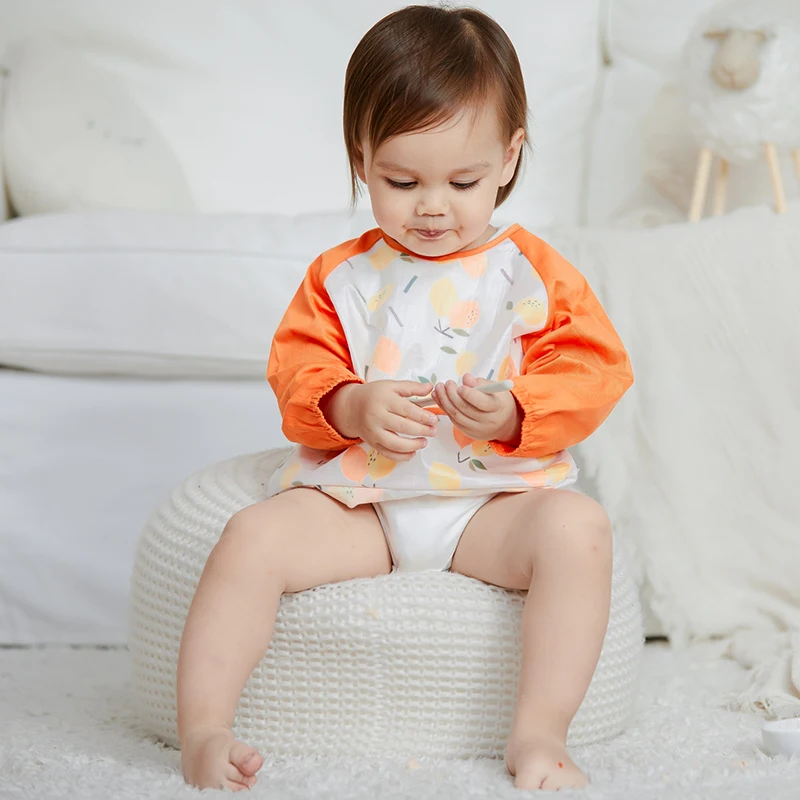 2 pcs Set Baby Bibs Kids Eating Clothing Long Sleeves Feeding Smock Newborn Cartoon Waterproof Apron Burp Cloths for Children | Детская