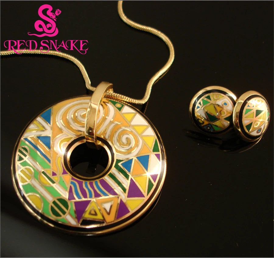 Ожерелье и серьги цвета Красной змеи 2017 розового золота с эмалью|enamel jewelry set|brand