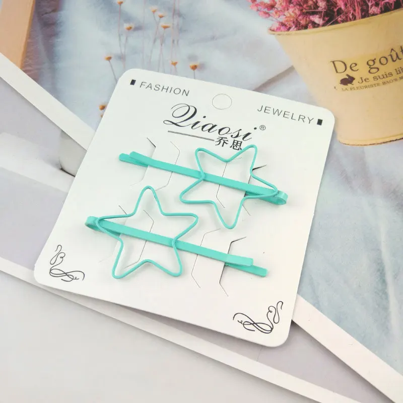 green star 2 шт./компл. милый Карамельный Цвет Малыш Девушка Для женщин заколка для волос, вышивка «звёздочки» или «бриллианты» Форма заколка для волос Цветные волосы аксессуары для волос заколка для волос инструмент для укладки волос - Цвет: green star