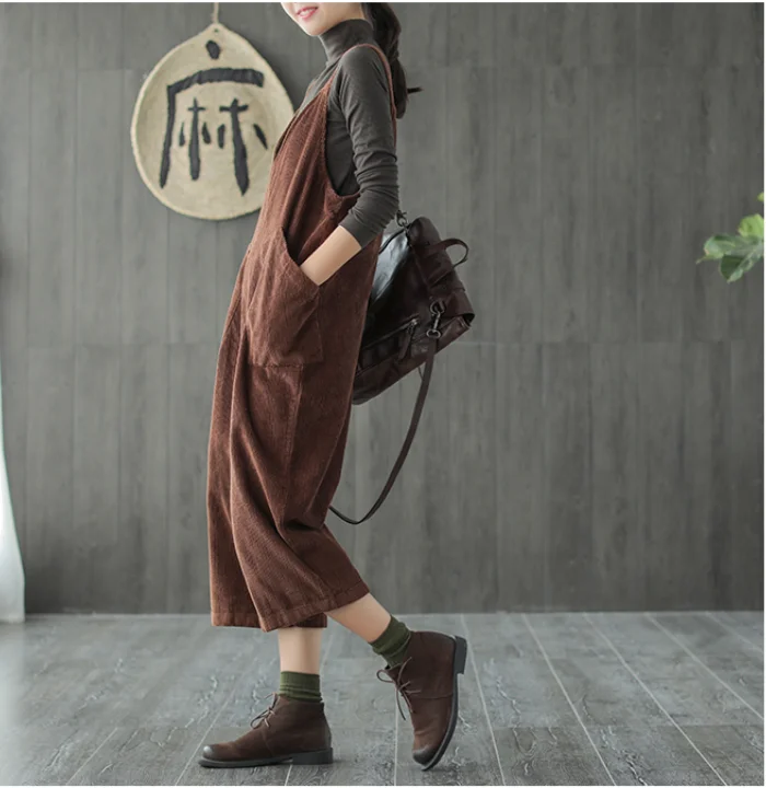 Осенние зимние комбинезоны ретро женские свободные новые Mori girl с v образным