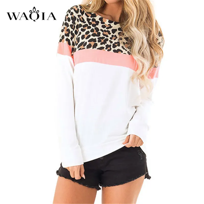 Осенние толстовки женские пуловеры Топы 2019 модная толстовка с леопардовым