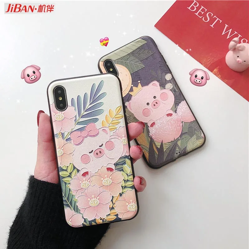 JIBAN милый мультфильм свинья чехол для телефона iphone 8 plus XS Max XR X 7 6s 6 задняя крышка