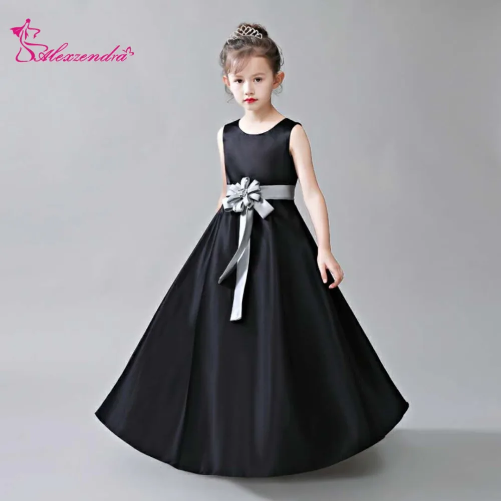 

Alexzendra Black Satin Flower Girl Dresses Kids Evening Gowns For Wedding First Communion Dresses vestido comunion