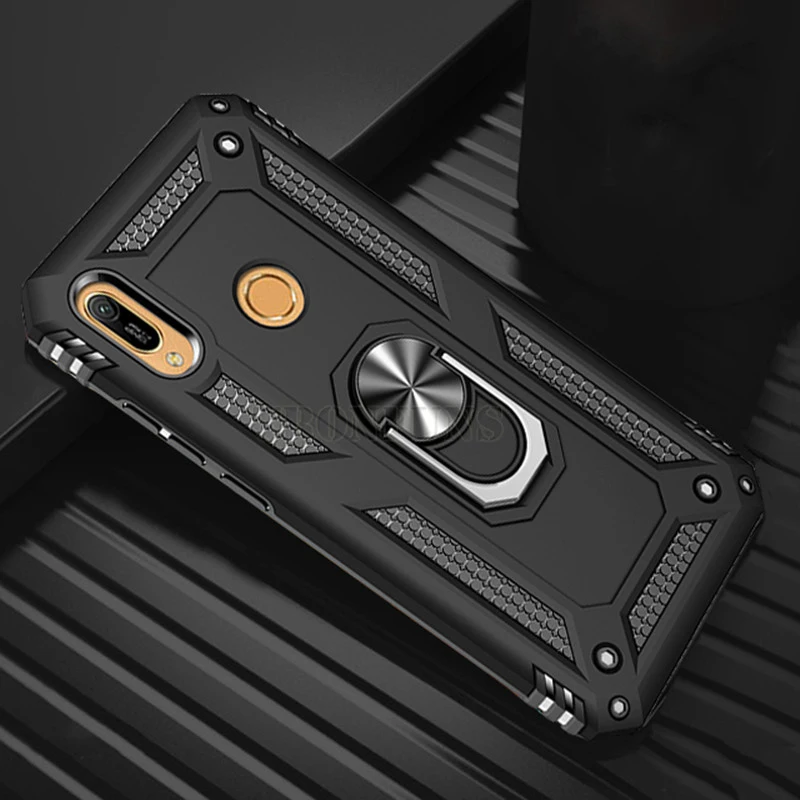 Черный Защитный противоударный чехол для huawei P30 Pro P20 Lite Y5 Y6 Y7 Pro Prime P Smart Honor 10 Lite 8A 8C NOVA 3e 4e чехол с держателем - Цвет: Черный