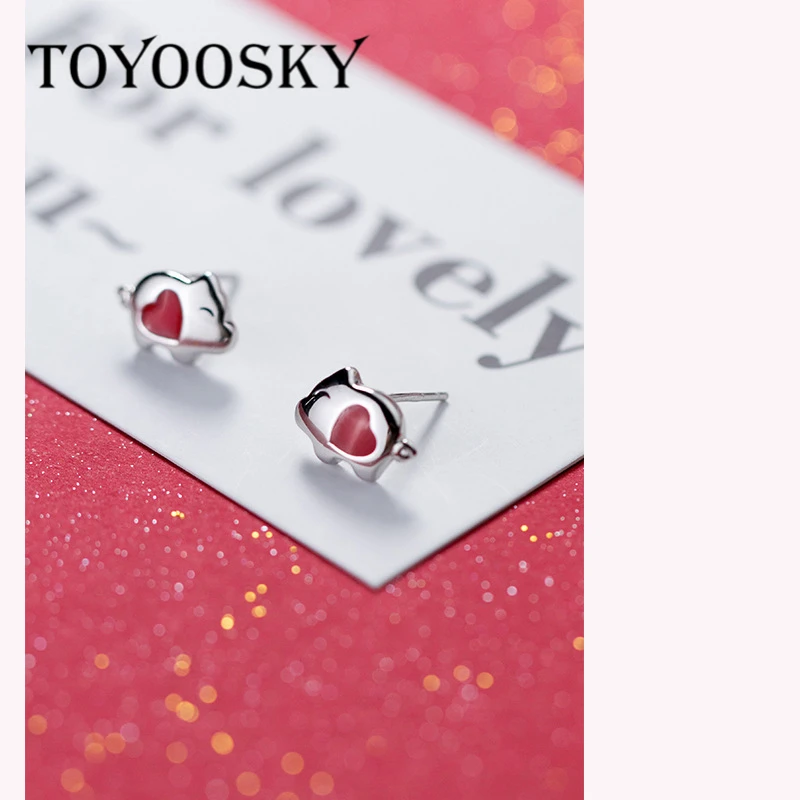 Серьги гвоздики Lucky Red Pig Animal Настоящее 100% Стерлинговое Серебро 925 пробы не