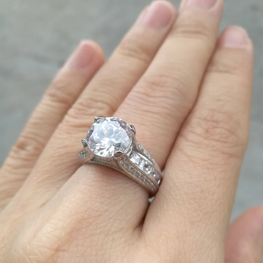 Newshe 925 пробы Серебряное обручальное кольцо 2 Ct Круглый Белый AAA CZ Модный дизайн ювелирные изделия для женщин JR4791