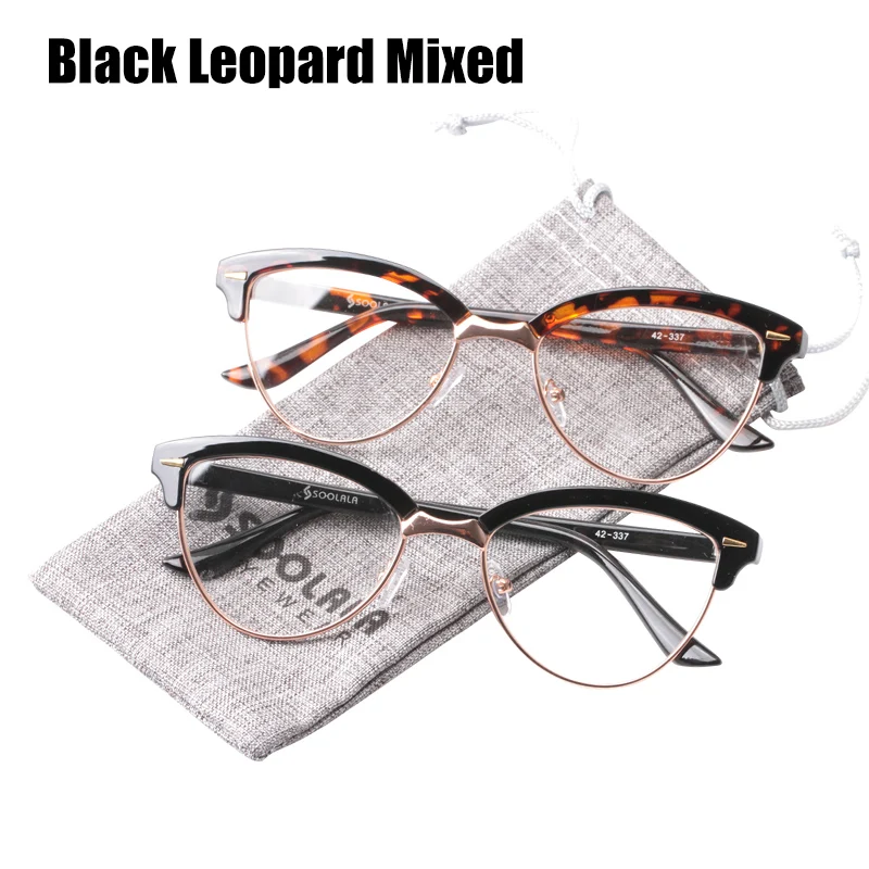 Black Leopard Mixed SOOLALA полуоправы очки для чтения «кошачий глаз» женские увеличительные очки Пресбиопия солнцезащитные очки для чтения 0,5 от 1,5 до 5,0 - Цвет оправы: Black Leopard Mixed