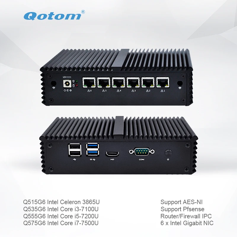 Qotom Мини ПК Q500G6 S05 с Celeron Core i3 i5 i7 AES NI 6 гигабитный сетевой адаптер маршрутизатор
