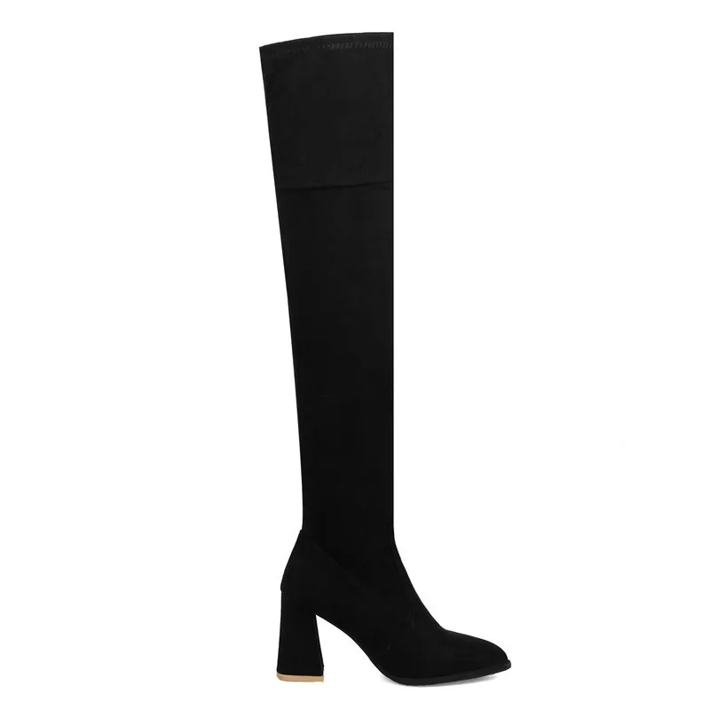 Сапоги до бедра из флока новые женские сапоги на высоком каблуке сезон осень зима